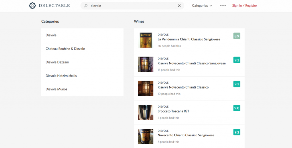 Delectable database search for Dievole