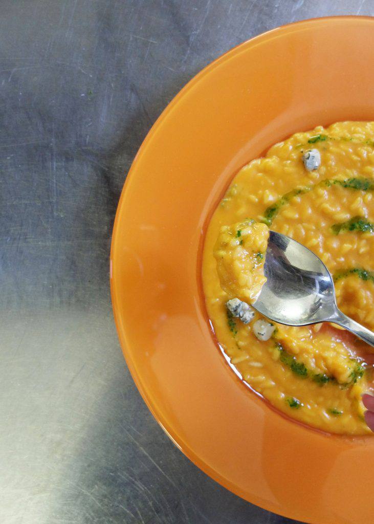 The final dish: a delicious squash risotto with gorgonzola and a parsley drizzle