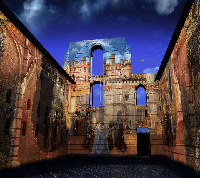 A moment from "Divine Beauty. Dreaming Siena," a 3D videomapping show